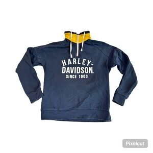 Harley-Davidson Mens Slim Fit Quarter Zip Sweatshirt Navy Blue Yellow Medium